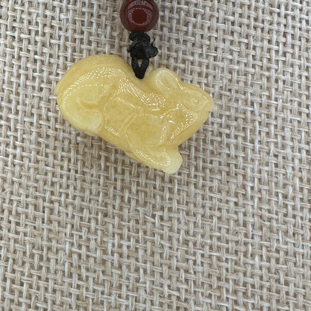 Yellow Jade Rat Carving Pendant Necklace on Black Adjustable Rope - Picture 4 of 16